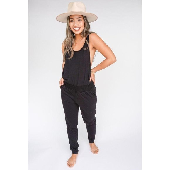 bobi Pants - Bobi Smocked Supreme Jersey Waist Black Jumpsuit Small New